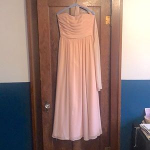 Blush pink strapless bridesmaid dress